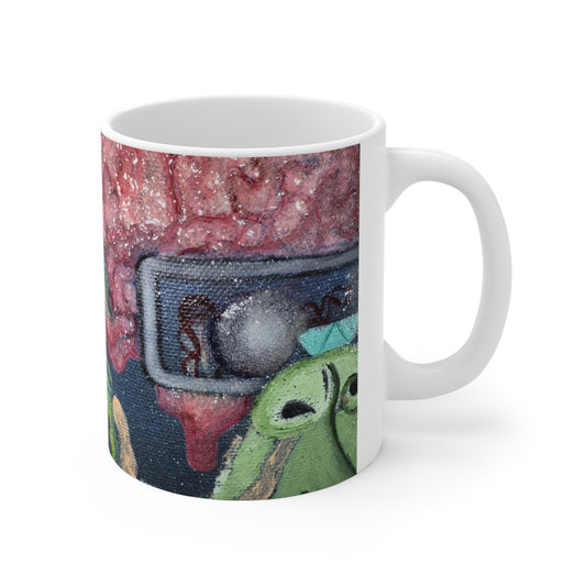 White ceramic mug, 11oz, perfect for coffee, tea, and hot chocolate.