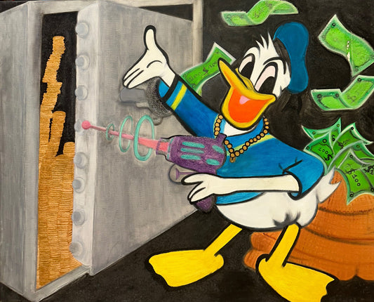 Pato Donald surrealista en 3D – Pintura al óleo original de 80 x 65 cm
