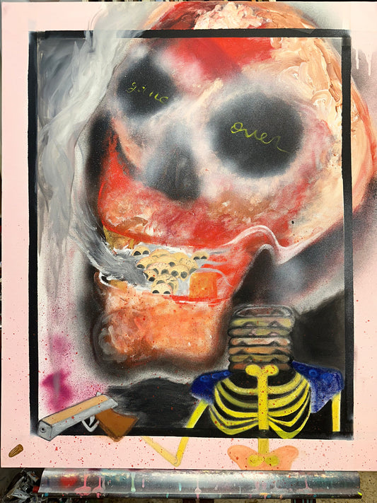 Obra de arte con calaveras mexicanas audaces: rebelión y surrealismo