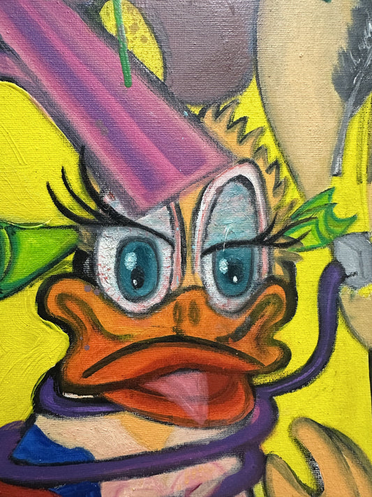 Donald Duck Oil and Acrylic Spray Painting on Canvas 90x60cm – Monopoly Style Artwork