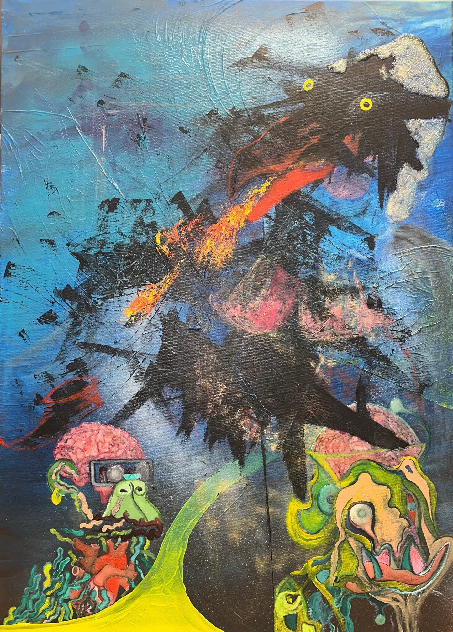 Cerebros Mutantes – Pintura al óleo surrealista en 3D para coleccionistas