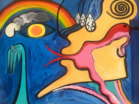 Surrealist acrylic canvas ‘The Time Came to Marry the Sky’, ideal for modern and contemporary art.
